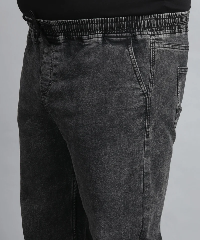 Urbano Fashion  Urbano Plus Men's Charcoal Black Regular Fit Washed Jogger Jeans Stretchable for Men | Best Price UAE